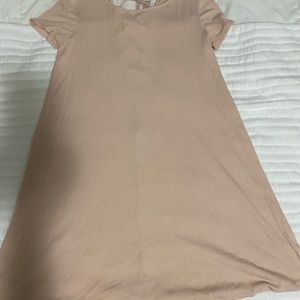 Light pink ribbed t-shirt dress with lace up back